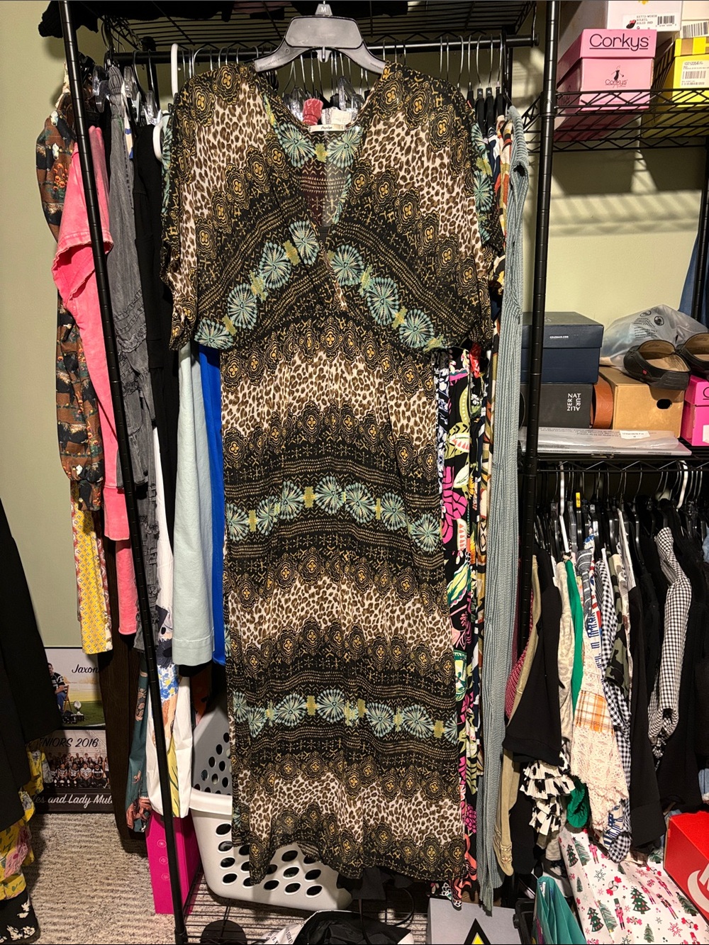 Papaya Brown & Green Patterned Maxi Dress